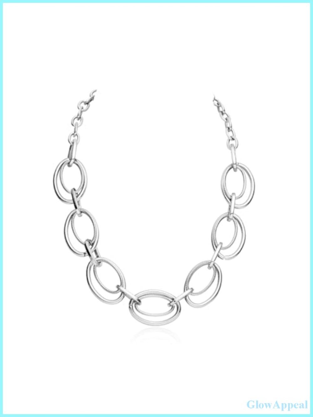 Silver Plated Chunky Double Oval Link Choker Necklace Adjustable